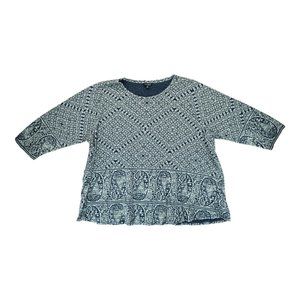 Lucky Brand Black Tan Paisley Border Print Top Womens Plus Size 3X Tee Shirt Top